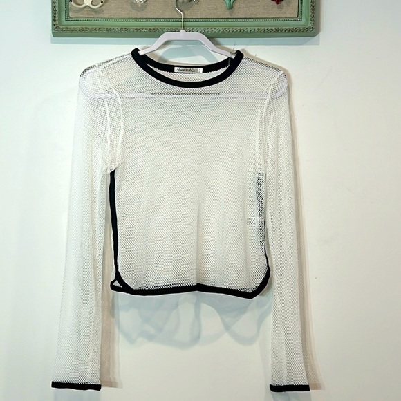 New Heart & Hips contrast white black ring long sleeve mesh stretch top Large - Picture 1 of 4